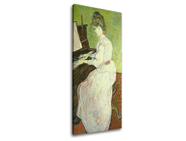 Vintage slika na platnu s motivom Vincent van Gogh - Marguerite Gachet pri klavíri, klavír, muzički motiv, priroda u bijelo-smeđih nijansama – glavna