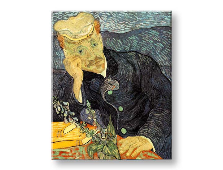 Vintage slika na platnu s motivom Vincent van Gogh - Portrét dr. Gacheta, cvijeće, priroda u plavo-zelenih nijansama, kontemplativna atmosfera, pogodan za radne sobe – proizvod, pogled 2