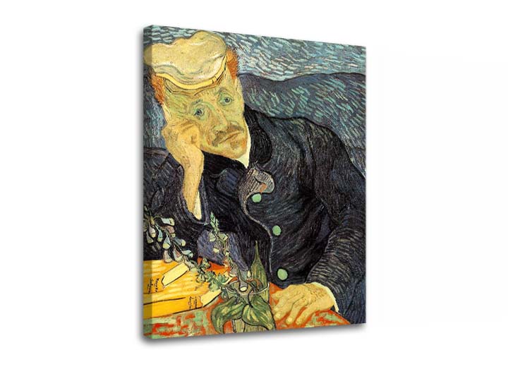 Vintage slika na platnu s motivom Vincent van Gogh - Portrét dr. Gacheta, cvijeće, priroda u plavo-zelenih nijansama, kontemplativna atmosfera, pogodan za radne sobe – proizvod