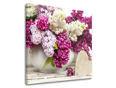 Vintage slika na platnu s motivom cvijeće, pejzaž, priroda u bijelo-ljubičastih nijansama, romantična atmosfera, proljetna atmosfera i ljubav, pogodan za hodnika – glavna