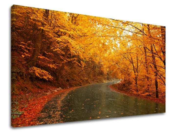 Klasičan slika na platnu s motivom šuma, drveće, pejzaž, priroda u smeđe-narandžastih nijansama, mirna atmosfera, priroda i samoća, pogodan za kancelarije – glavna
