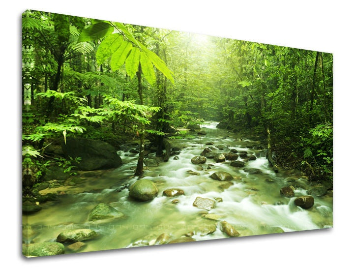 Klasičan slika na platnu s motivom šuma, pejzaž, mapa, priroda, drveće u zelenih nijansama, mirna atmosfera, priroda i rast i razvoj, pogodan za dnevnog boravka – glavna