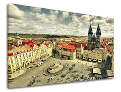 Pop art slika na platnu s motivom GRAD PRAHA u bijelo-plavih nijansama, pogodan za kancelarije | Slika za zid GRAD PRAHA – glavna