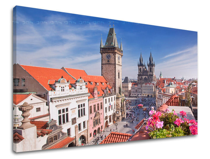 Klasičan slika na platnu s motivom GRAD PRAHA, Praha u bijelo-plavih nijansama, živahna atmosfera, gradski život, pogodan za kancelarije | Slika za zid GRAD PRAHA – glavna