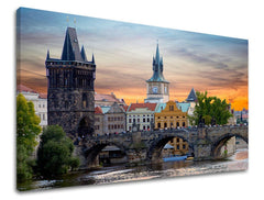 Klasičan slika na platnu s motivom GRAD PRAHA, Praha u bijelo-plavih nijansama, romantična atmosfera, gradski život, pogodan za kancelarije | Slika za zid GRAD PRAHA – glavna