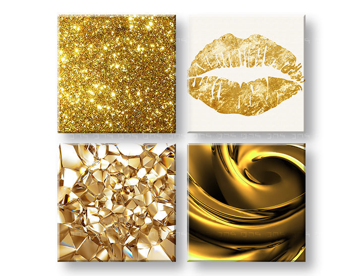 Kolaž slika na platnu s motivom Golden kiss u bijelo-zlatnih nijansama, ljepota i proslava, višedijelna izvedba, pogodan za dnevnog boravka | Slika za zid Golden kiss – glavna