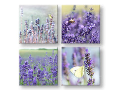 Kolaž slika s motivom Lavender dream, lavanda, leptir u ljubičasto-zelenih nijansama | Slika za zid Lavender dream, priroda i proljetna atmosfera – pregled