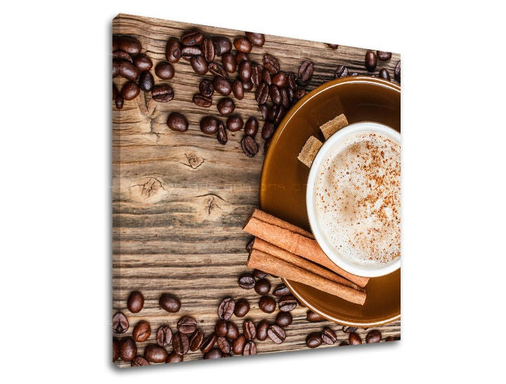 Rustikalan slika na platnu s motivom šolja kafe u bijelo-bežih nijansama, ugodna atmosfera, pogodan za kuhinje | Slika za zid KUHINJA – glavna