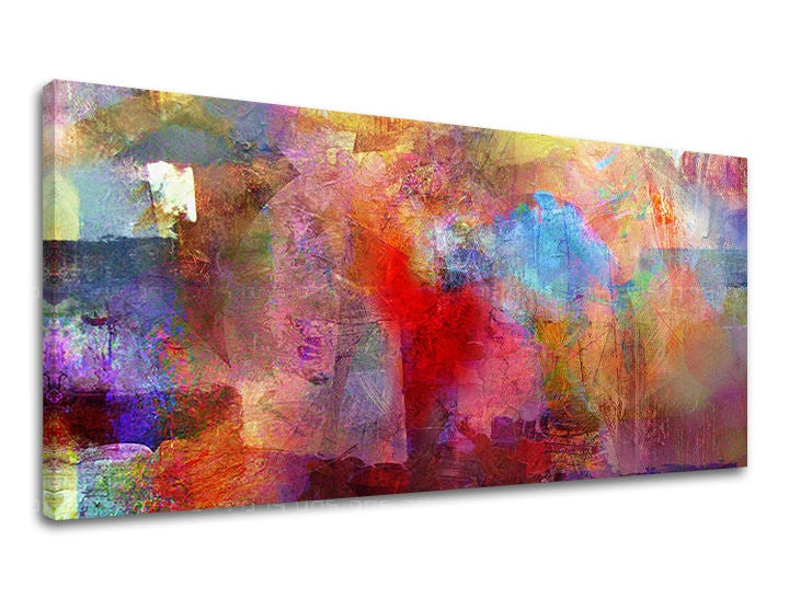 Pop art slika na platnu s motivom Panoráma APSTRAKT u ljubičasto-plavih nijansama, energična atmosfera, pogodan za dnevnog boravka | Slika za zid Panoráma APSTRAKT – glavna