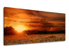 Klasičan slika na platnu s motivom PANORAMA KRAJINA, zalazak sunca, oblaci, nebo, pejzaž u bijelo-narandžastih nijansama, mirna atmosfera, pogodan za dnevnog boravka – glavna