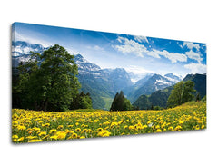 Klasičan slika na platnu s motivom PANORAMA KRAJINA, pejzaž, cvijeće, priroda u bijelo-plavih nijansama, mirna atmosfera, priroda i proljetna atmosfera – glavna
