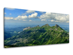 Klasičan slika na platnu s motivom PANORAMA SLOVAČKA, planine, nebo, oblaci, pejzaž u bijelo-plavih nijansama, mirna atmosfera, pogodan za dnevnog boravka – glavna