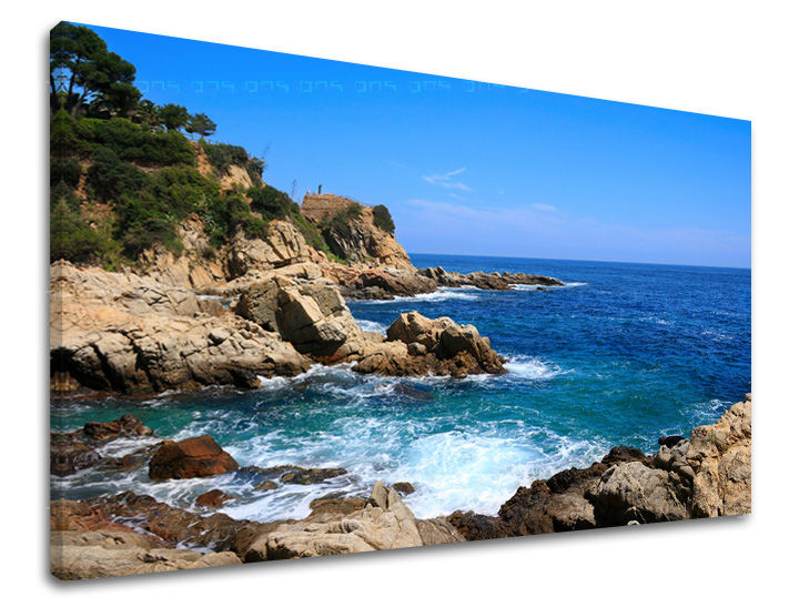 U boho stilu slika na platnu s motivom PLAŽA, okean, talasi, nebo, pejzaž u smeđe-plavih nijansama, priroda i primorski život, pogodan za radne sobe – glavna