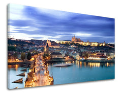 Klasičan slika na platnu s motivom PRAHA, arhitektura, dječji motiv, pejzaž, mapa u bijelo-plavih nijansama, romantična atmosfera, pogodan za dnevnog boravka – glavna