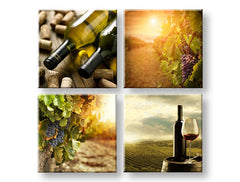 Kolaž slika na platnu s motivom Meeting in the vineyard, grožđe, čaša vina, pejzaž, mapa u zeleno-žutih nijansama, rustikalna atmosfera – glavna
