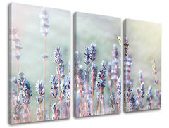 Geometrijski slika na platnu s motivom lavanda, cvijeće, polje, leptir u bijelo-bežih nijansama, mirna atmosfera, priroda i proljetna atmosfera – glavna
