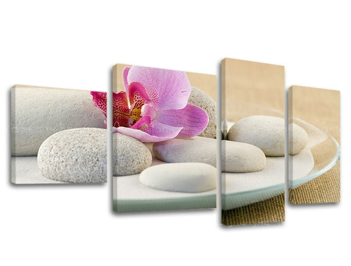 Klasičan slika na platnu s motivom FENG SHUI u bijelo-bežih nijansama, mirna atmosfera, priroda i minimalizam, višedijelna izvedba, pogodan za dnevnog boravka – glavna