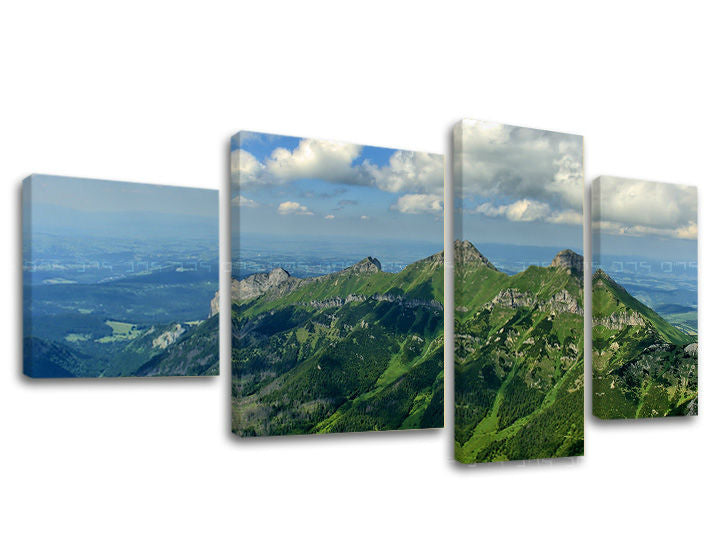 Klasičan slika na platnu s motivom SLOVAČKA, planine, nebo, oblaci, pejzaž u sivih nijansama, mirna atmosfera, priroda i avantura, trodijelna izvedba – glavna