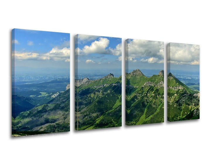 Klasičan slika na platnu s motivom SLOVAČKA, nebo, oblaci, pejzaž, slovački motiv u bijelo-plavih nijansama, mirna atmosfera, višedijelna izvedba – glavna