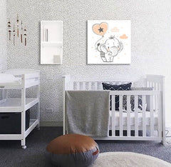 U boho stilu slika s motivom ZA DJECU, slon, balon u bijelo-smeđih nijansama | Slika za zid ZA DJECU, djetinjstvo i snovi – pregled