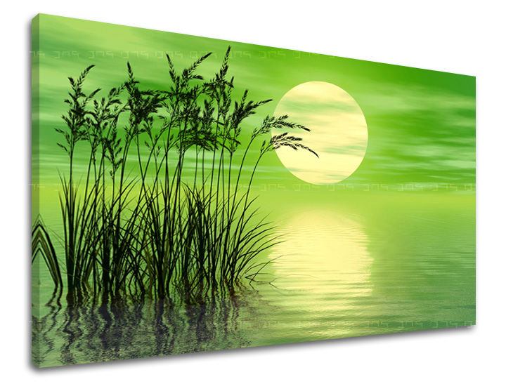 U boho stilu slika na platnu s motivom sunce, pejzaž, priroda u zeleno-žutih nijansama, mirna atmosfera, priroda i razmišljanje, pogodan za dnevnog boravka – glavna