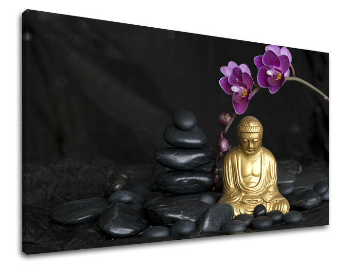 Klasičan slika na platnu s motivom FENG SHUI u ljubičasto-zlatnih nijansama, mirna atmosfera, unutarnji mir, pogodan za dnevnog boravka | Slika za zid FENG SHUI – glavna
