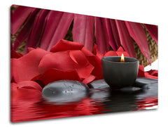 Art deko slika na platnu s motivom FENG SHUI, cvijeće, mapa, priroda u crveno-crnih nijansama, mirna atmosfera, romantika, pogodan za dnevnog boravka – glavna