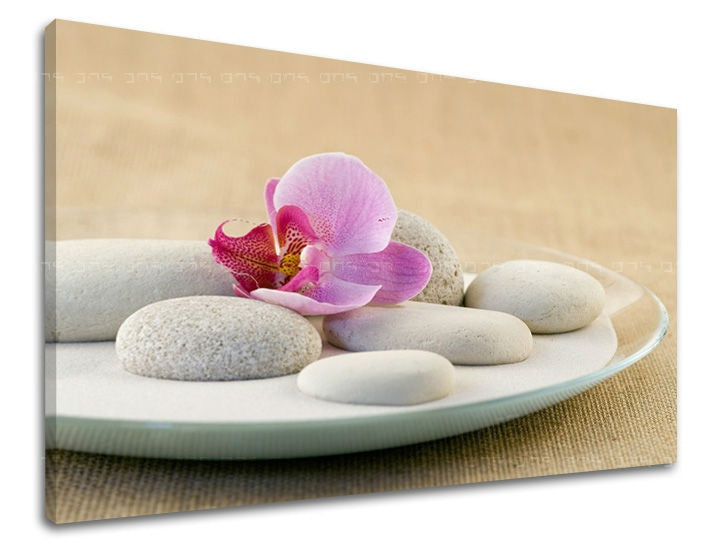 Klasičan slika na platnu s motivom FENG SHUI, orhideja, priroda u bijelo-bežih nijansama, mirna atmosfera, priroda, pogodan za dnevnog boravka | Slika za zid FENG SHUI – glavna