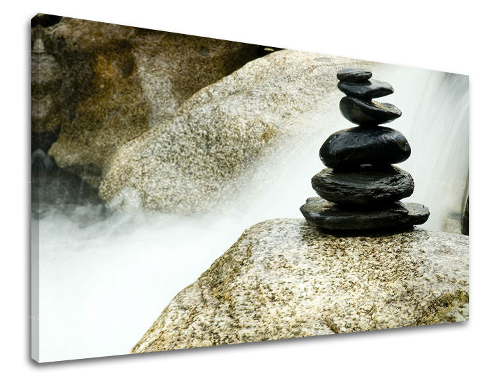 Klasičan slika na platnu s motivom FENG SHUI, vodopad, izmaglica, arhitektura, dječji motiv u bijelo-sivih nijansama, mirna atmosfera, pogodan za dnevnog boravka – glavna