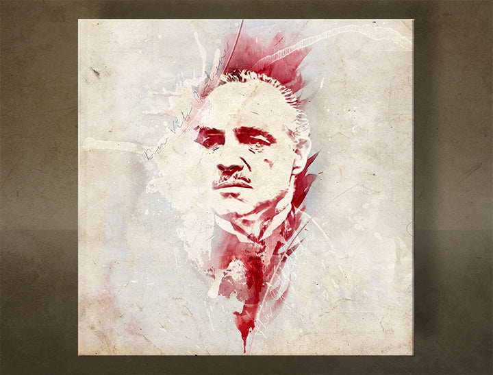 Moderan slika na platnu s motivom Godfather Marlon Brando - AQUArt u bijelo-bežih nijansama, intenzivna atmosfera, filmski svijet i snaga i moć – glavna