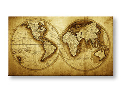 Vintage slika na platnu s motivom MAPY, mapa svijeta, putnički motiv, mapa u smeđih nijansama, nostalgična atmosfera, pogodan za kancelarije – glavna