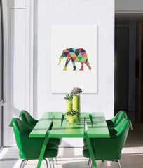Pop art slika na platnu s motivom Meditative Dimension, slon, dječji motiv, priroda u bijelo-plavih nijansama okačena u enterijeru dječije sobe – enterijer