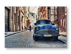 Vintage slika na platnu s motivom MOTO, automobil, mapa, gradski motiv u bež-plavih nijansama, nostalgična atmosfera, pogodan za kancelarije – glavna