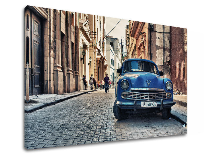 Vintage slika na platnu s motivom MOTO, automobil, mapa, gradski motiv u bež-plavih nijansama, nostalgična atmosfera, pogodan za kancelarije – proizvod