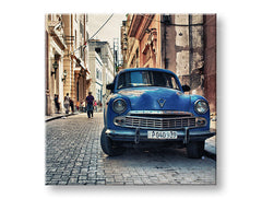 Pop art slika na platnu s motivom MOTO, automobil, mapa, gradski motiv u bež-plavih nijansama, nostalgična atmosfera, gradski život, pogodan za kancelarije – glavna