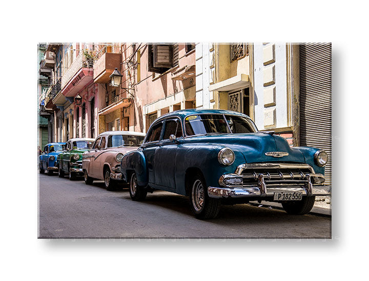 Pop art slika na platnu s motivom MOTO, ulica, automobil, gradski motiv u plavo-ružičastih nijansama, nostalgična atmosfera, nostalgija, pogodan za kancelarije – glavna