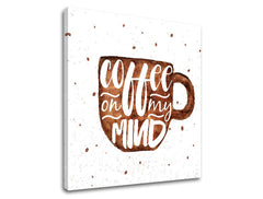 Moderan slika na platnu s motivom šolja kafe, dječji motiv u bijelo-smeđih nijansama, ugodna atmosfera | Slika za zid s textom Coffee on my mind – proizvod