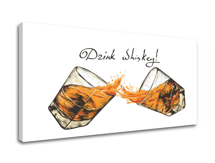 Industrijski slika na platnu s motivom pejzaž u bijelo-crnih nijansama, vesela atmosfera, proslava | Slika za zid s textom Drink whiskey – proizvod