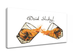 Industrijski slika na platnu s motivom pejzaž u bijelo-crnih nijansama, vesela atmosfera, proslava | Slika za zid s textom Drink whiskey – proizvod