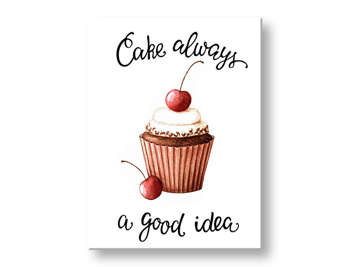 Moderan slika na platnu s motivom priroda u bijelo-smeđih nijansama, vesela atmosfera, pogodan za kuhinje | Slika za zid s textom Cake always i good idea – glavna