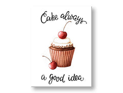 Moderan slika na platnu s motivom priroda u bijelo-smeđih nijansama, vesela atmosfera, pogodan za kuhinje | Slika za zid s textom Cake always i good idea – glavna