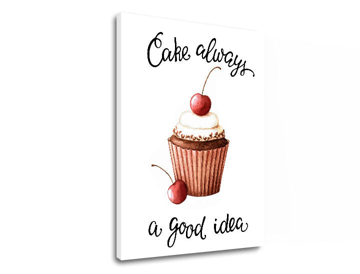 Moderan slika na platnu s motivom priroda u bijelo-smeđih nijansama, vesela atmosfera, pogodan za kuhinje | Slika za zid s textom Cake always i good idea – proizvod