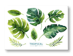 Moderan slika na platnu s motivom priroda u bijelo-zelenih nijansama, svježa atmosfera, priroda i tropski raj, pogodan za kancelarije | Slika za zid s textom Tropical set – glavna
