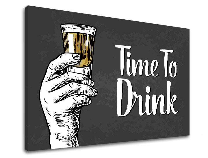 Vintage slika s motivom dječji motiv u bijelo-zlatnih nijansama | Slika za zid s textom Time to drink – pregled
