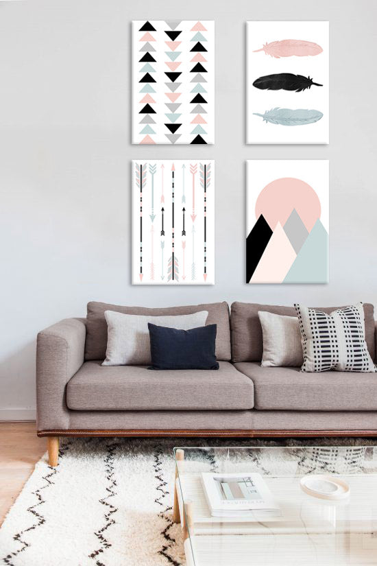 U boho stilu slika na platnu s motivom Memories of Designated Lover, planine, pejzaž, mapa, religiozni motiv okačena u enterijeru dnevnog boravka, priroda i minimalizam – enterijer
