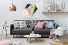 Pop art slika na platnu s motivom Shade or Boundary u bijelo-narandžastih nijansama okačena u enterijeru dnevnog boravka, mirna atmosfera | Slika za zid Shade or Boundary – enterijer