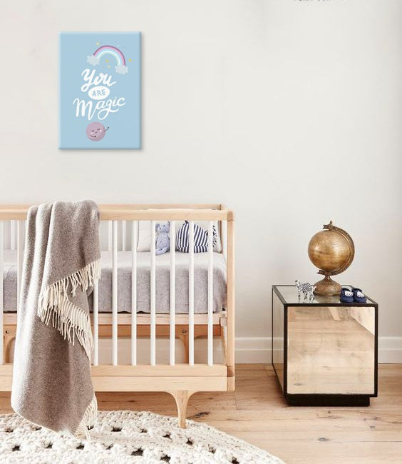 U boho stilu slika s motivom ZA DJECU, duga, oblaci u bijelo-plavih nijansama | Slika za zid ZA DJECU, snovi – pregled