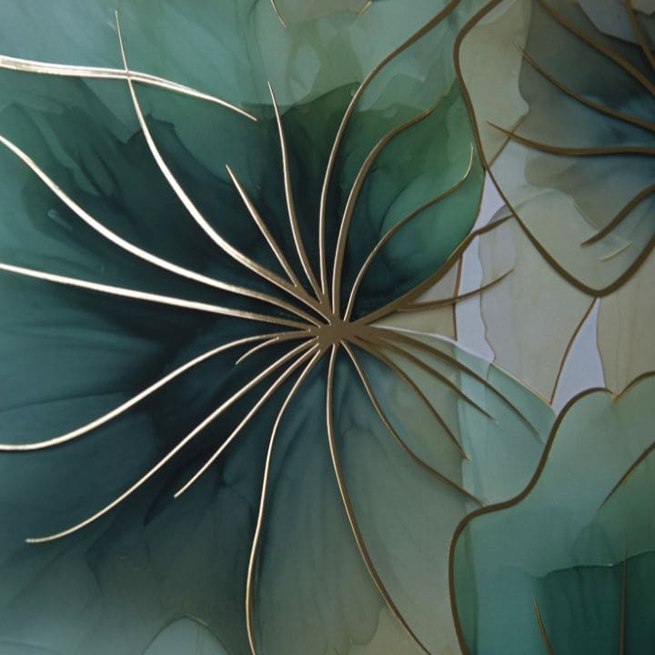 Moderan slika na platnu s motivom cvijet u tirkizno-zlatnih nijansama, mirna atmosfera, priroda i rast i razvoj | Poster za zid s EXTRA efektom - Floral Symphony – proizvod, pogled 2