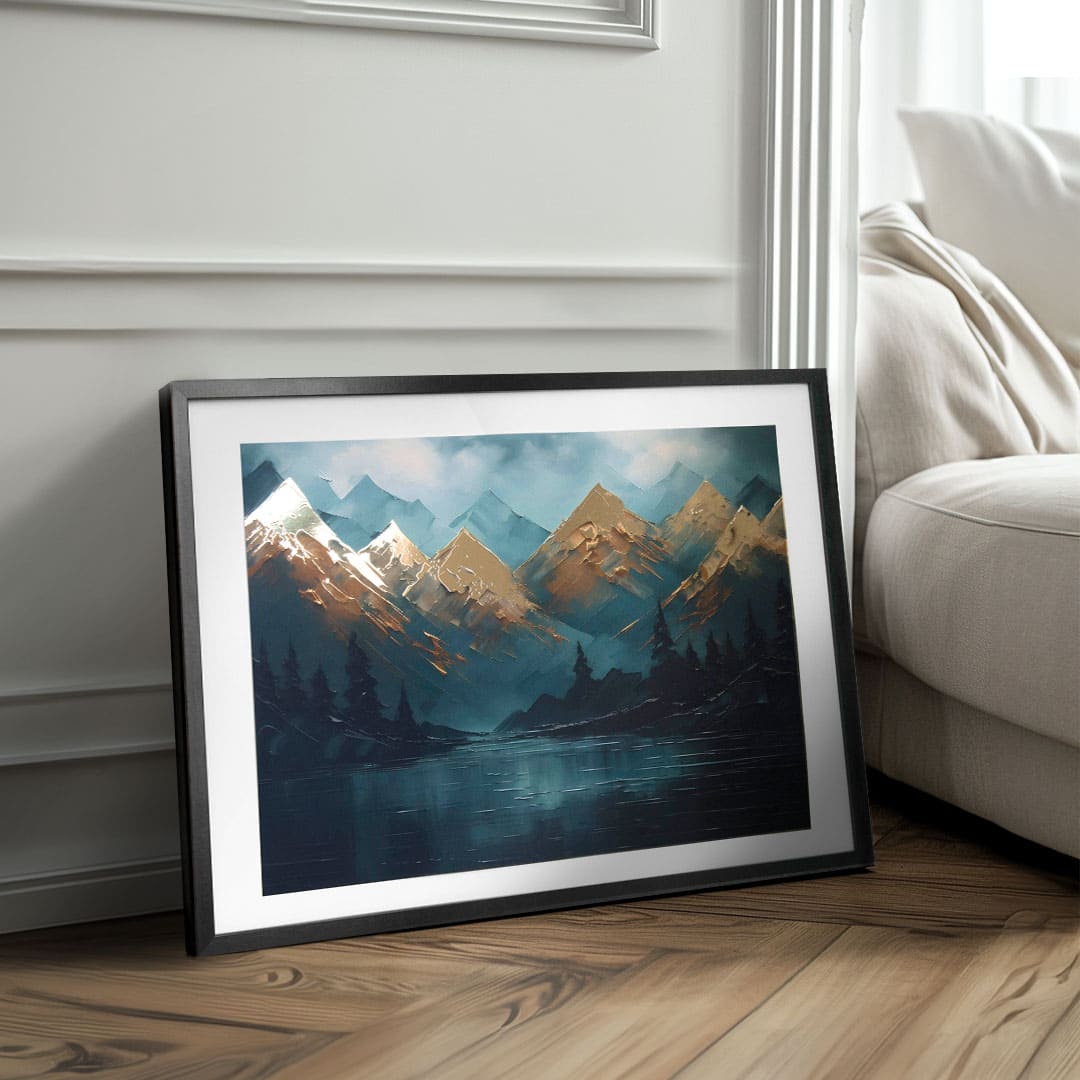Moderan slika na platnu s motivom planine, snijeg, drveće, nebo, mirna atmosfera, priroda i samoća | Poster za zid s EXTRA efektom - Mountain Majesty – proizvod