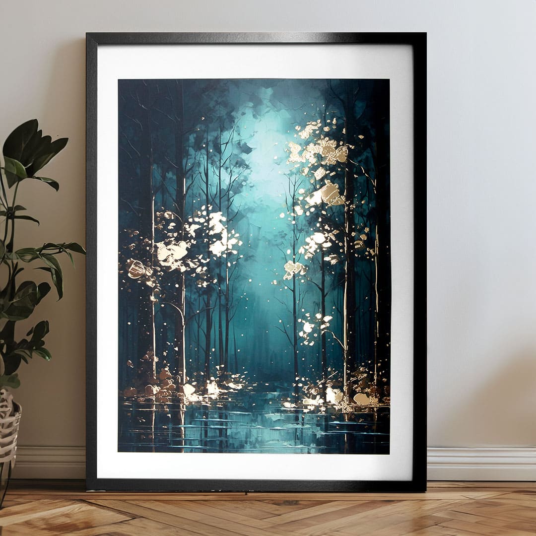 Moderan slika na platnu s motivom drveće, šuma, priroda i tajna | Poster za zid s EXTRA efektom - Mystic Trees – proizvod
